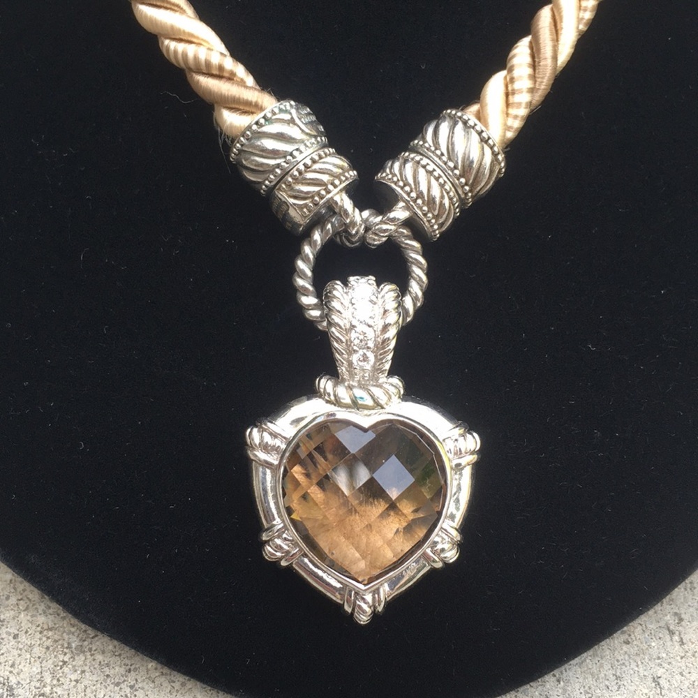 Judith Ripka smoky quartz heart pendant necklace